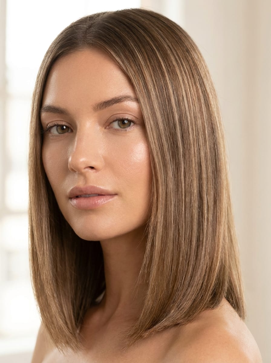 Dunkelblond mit feinen Highlights für glattes Haar - Dunkelblonde Haare mit Highlights